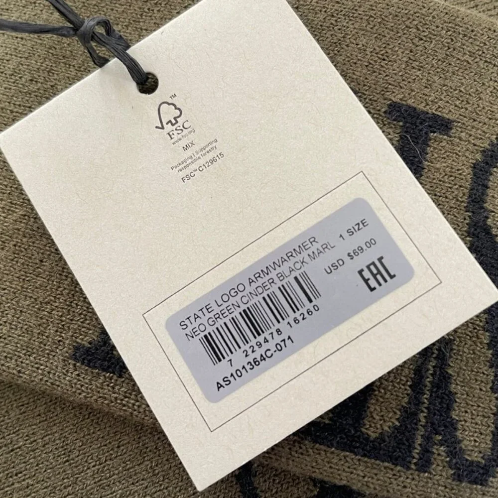 ALL SAINTS Logo Green & Black Arm Warmers are New with Tags! One Size - Picture 6 of 7